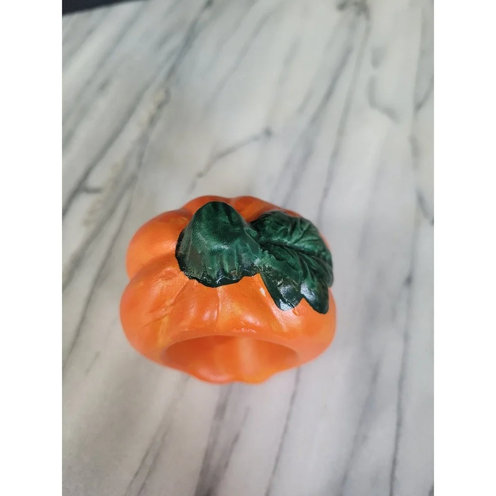 Vintage Ceramic Pumpkin Napkin Rings Set Of 4 Halloween Fall Thanksgiving 3